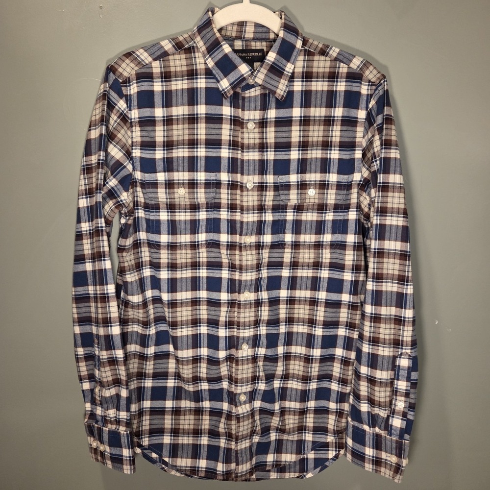 Banana Republic Men's Lightweight Flannel Plaid Shirt 100% Cotton, Size S